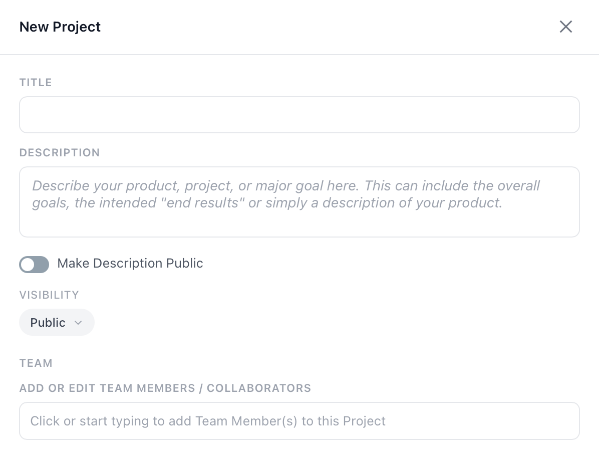 Project creation form